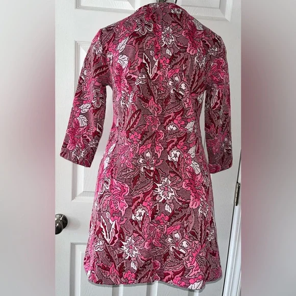 Isaac Mizrahi Live! Floral Knit Pink/Red Jacquard 3/4 Sleeve Topper Coat size XS - Picture 2 of 4